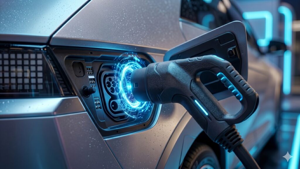 f electric vehicle charging port plugged