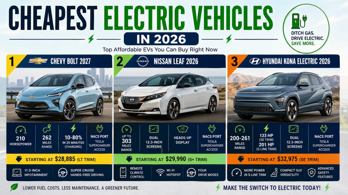 Cheapest Electric Vehicles in 2026 Best Budget EVs to Save Money on Fuel